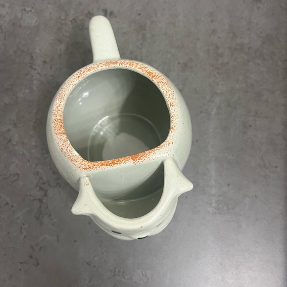 Ceramic Cat Tea Mug With Attached Tea Bag Holder Green with Brown Speckles - Picture 3 of 4